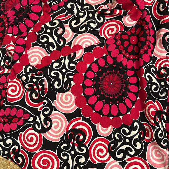 AB Studio Red Pink Print Mock Wrap Dress 3/4 Sleeves Polyester Spandex Large - Picture 5 of 12